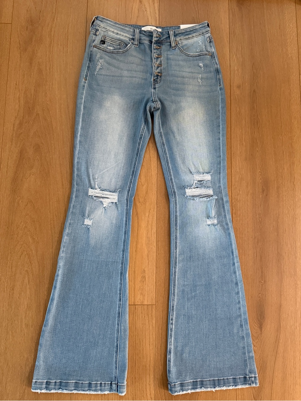 KanCan Light Blue Button Fly Distressed Flare Jeans - Women NWT